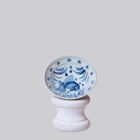 Small Blue and White Porcelain Auspicious Carp Dish
