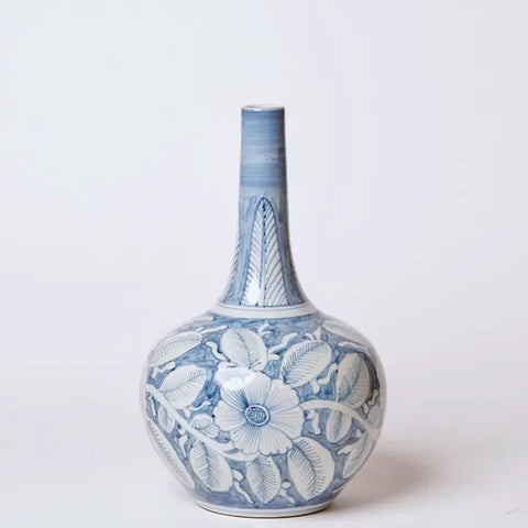 Blue and White Porcelain Rustic Rose Globe Vase