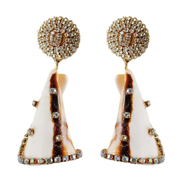 Rhinestone Wrapped Striped Shell Statement Earrings