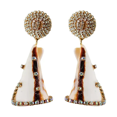 Rhinestone Wrapped Striped Shell Statement Earrings