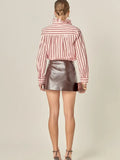 Ruffled Stripe Button-Up Shirt