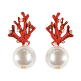 Pearl and Coral Mini Statement Earrings
