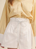 Rope Trim Belt Pleated Shorts