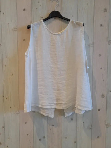 Sleeveless T-Shirt With Linen Buttons