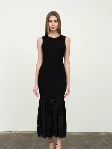 Sleeveless Sweater Dress with Lace Hem