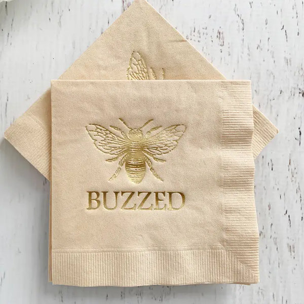 Buzzed Honeybee Cocktail Napkins - Gold On Tan