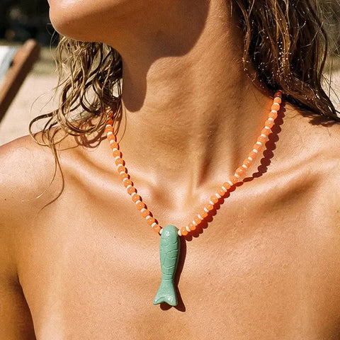 Nicolette 18K Gold Vintage Beaded Fish Necklace