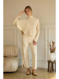 Asymmetrical Button-Sleeve Ribbed Mock Neck Sweater Top