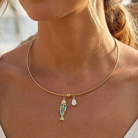 Francine 18K Gold Non-Tarnish Boho Fish Charm Choker