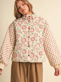 Quilted Mixed Floral Print Jacket with Ribbon Detail