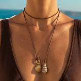 Chia 18K Gold Non-Tarnish Shell Charm Cord Necklace