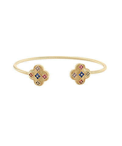 CZ Clover Accent Wire Bracelet