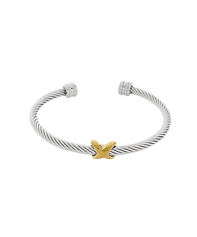 Twotone X Shape Cable Cuff Bracelet