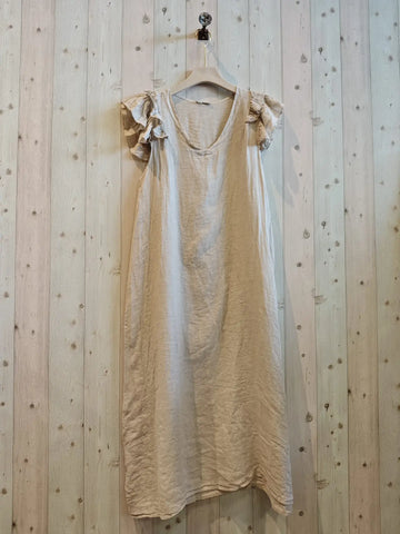 Linen Dress with Ruffle Sleeve