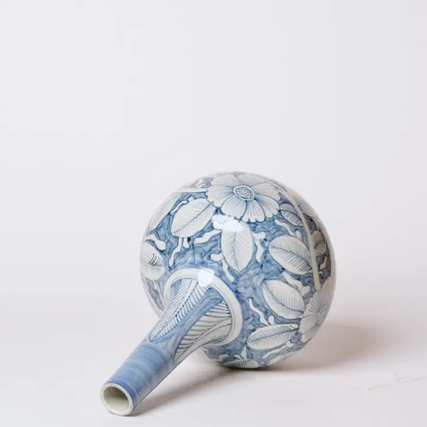 Blue and White Rose Globe Vase