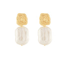 Baroque Pearl & Textured Square Drop Earrings