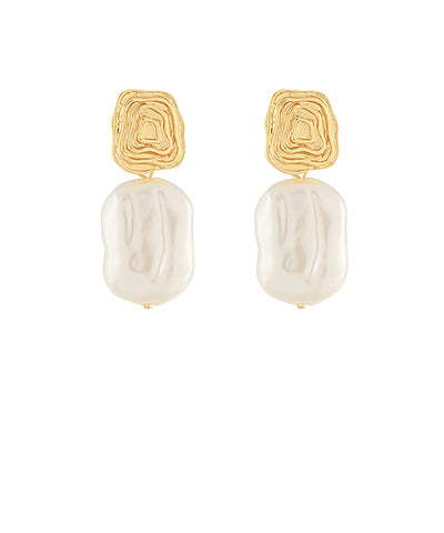Baroque Pearl & Textured Square Drop Earrings