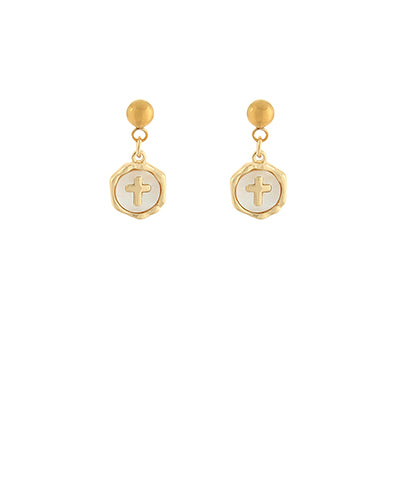 Cross MOP Stainless Steel Earrings