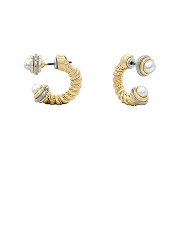 Edged Pearl Textured Hoops