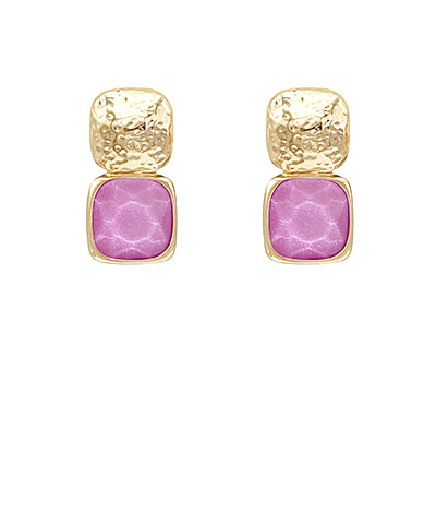 Bold Square Stone Textured Earrings
