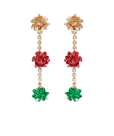 Christmas Gift Bow & Rhinestone Earrings