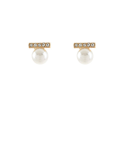 Pearl & Pave Bar Stud Earrings