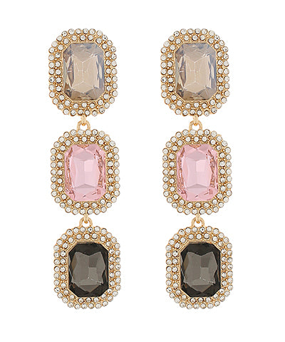 Linear Pave & Octagon Stone Earrings