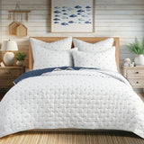Embroidered Swiss Dot Navy Quilt Set