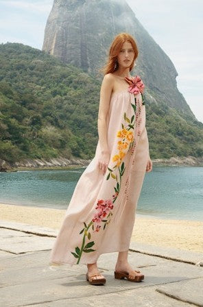 Farm Rio Garden Terrace Pink One Shoulder Maxi Dress