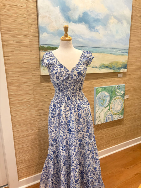 Genevieve Maxi Dress - Palladio - White/Blue