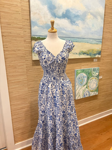 Genevieve Maxi Dress - Palladio - White/Blue