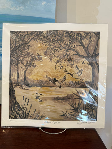 Ducks in Cypress Print by Frances Purvis