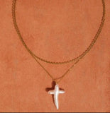 Aurise 18K Gold Non-Tarnish Freshwater Pearl Cross Necklace