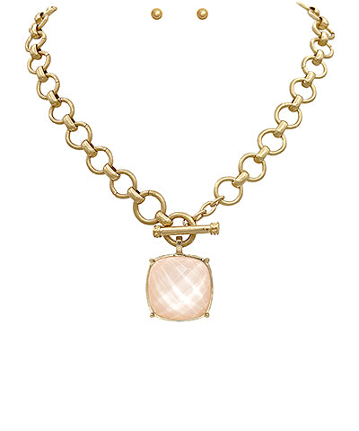 Square Stone Pendant Necklace Set