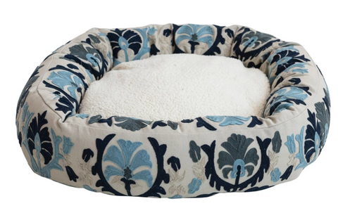 Cotton Embroidered & Sherpa Dog Bed