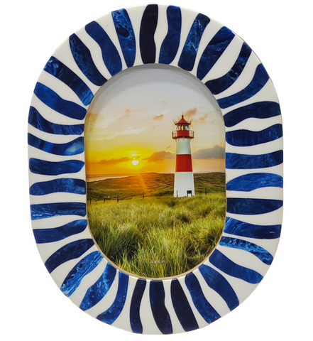 Blue and White Bone Inlay Oval Frame