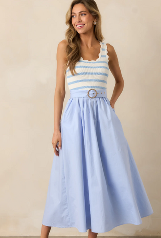 Greer Blue Belle Stripe Midi Dress
