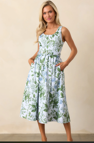 Blue Lilacs Botanical Midi Dress