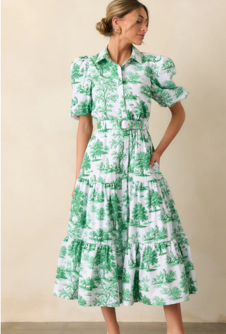 Eden Green Toile Midi Dress