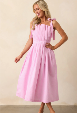 Peony Pink Stripe Midi Dress