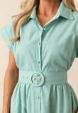 Grass Green Stripe Belted Midi Dress