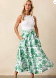 Eden Green Toile Belted Midi Skirt