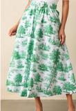 Eden Green Toile Belted Midi Skirt