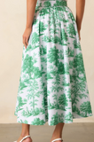 Eden Green Toile Belted Midi Skirt