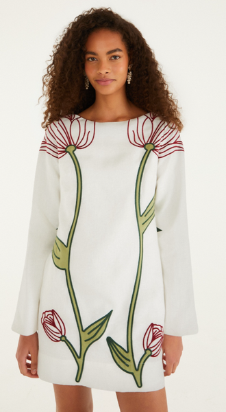 Flower Long Sleeve Mini Dress