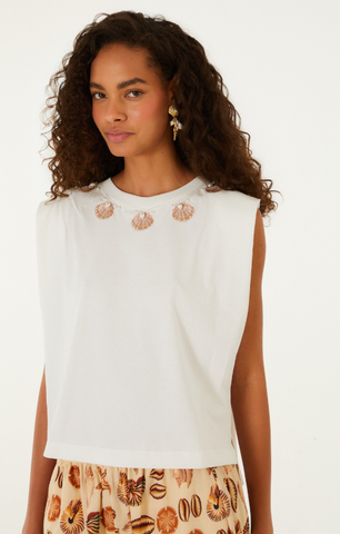 Farm Rio Embroidered Shells T-Shirt