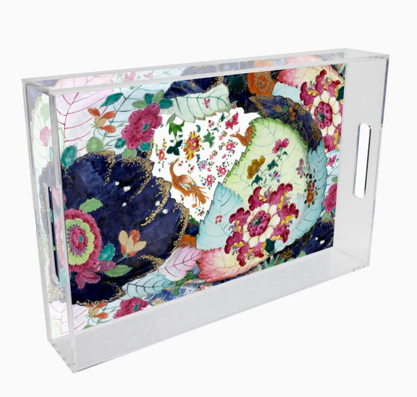 Ancient Tobacco Leaf Lucite Decorative Tray