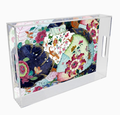 Ancient Tobacco Leaf Lucite Decorative Tray