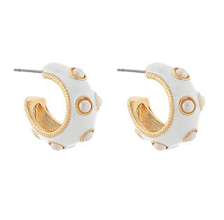 Color Coated Pearl Station Hoops White/Cream