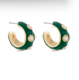 Color Coated Pearl Station Hoops Green/Cream